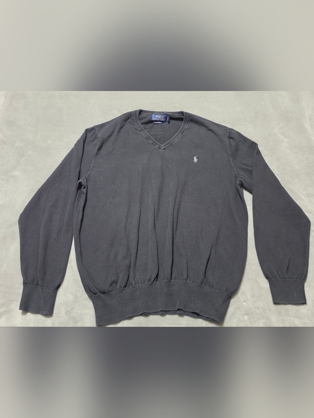 Polo Ralph Lauren Black Pima Cotton V-Neck Sweater Men's Large Preppy